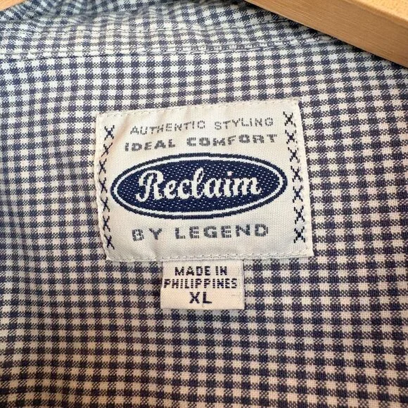 🔥 RECLAIM BY LEGEND Gingham Button Down | Classic Blue & White | XL | EUC - Picture 3 of 4